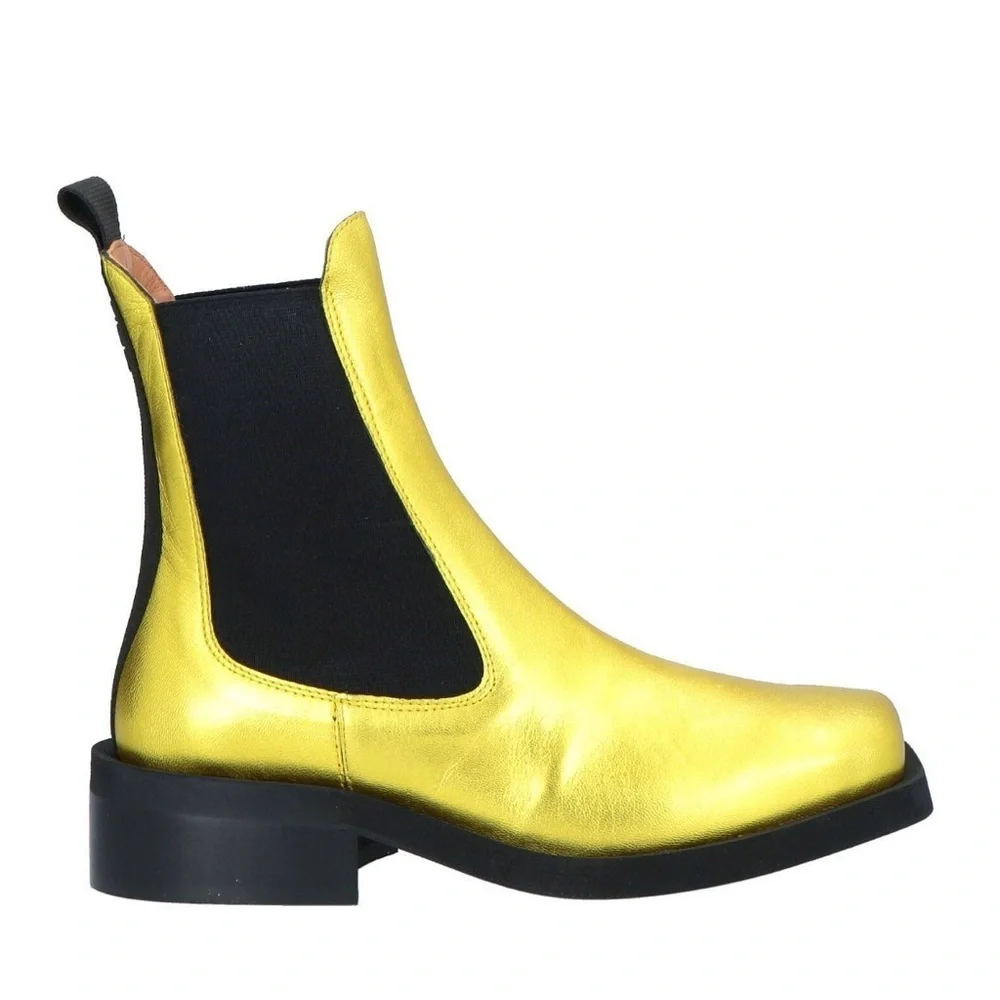 Ganni Gold Metallic Chelsea Ankle Boots